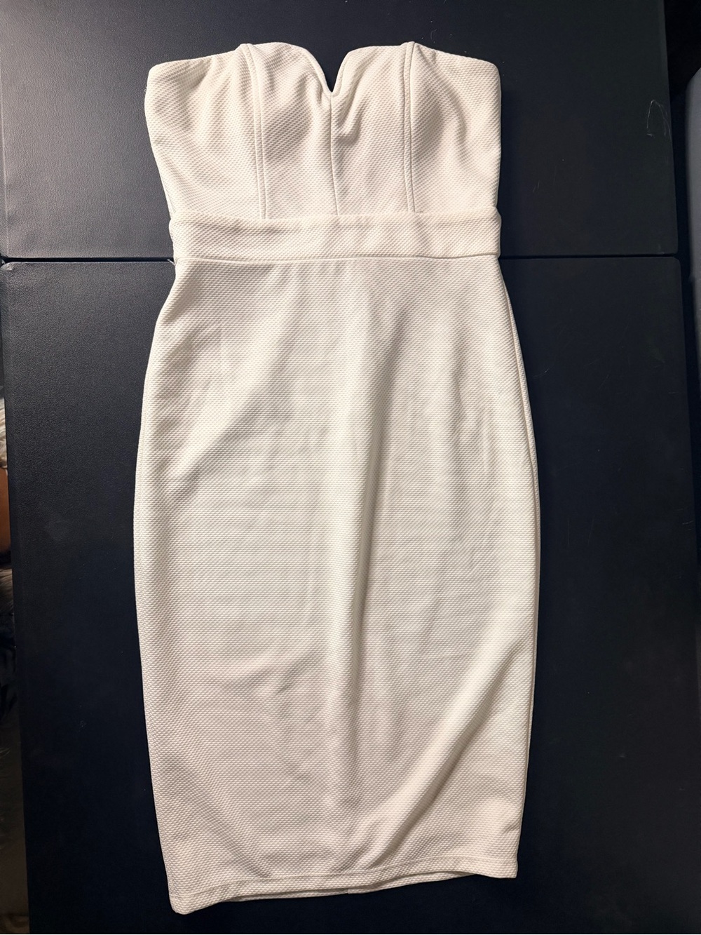 Strapless White Textured Sheath Dress